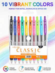 ZhiJi 6/8/10pcs Colorful Neutral Pens - Retractable, Fine Tip (0.7mm), Multiple Vibrant Colors, Gel Pen Set, Eyeliner Pen, Needle Pen, Ballpoint Pen, Perfect For Vibrant Colorful Writing And Sketching, Smooth Writing, Suitable For Painting, Highlighting, Note-Taking, Making Manuals, Office Use - Multicolor - View 2