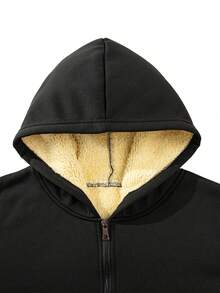 Men's Lamb Fleece Hooded Sweatshirt, Autumn/Winter Fashion Casual Sports Fleece Jacket, Suitable For Daily Outdoor Wear, Gift For Family, Gift For Husband - Black - View 7