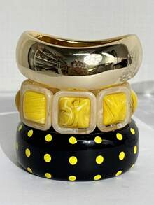 Yellow & Black Striped White Polka Dot Black Resin Polka Dot Bracelet, Harajuku Y2K Decorative Bracelet, Summer Beach Vacation Decorative Bracelet - Multicolor - View 11