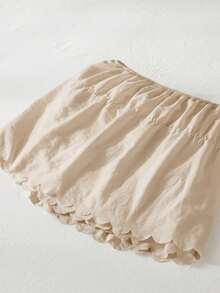1pc Solid Beige Bed Skirt With Asymmetrical Cut Ruffle Hem, Minimalist Daily Fresh Natural Cute Classic Style, Polyester Fiber Comfortable Breathable All-Season, Suitable For Bedroom Scene, Home Decor, Cozy Bedding - Camel - View 8