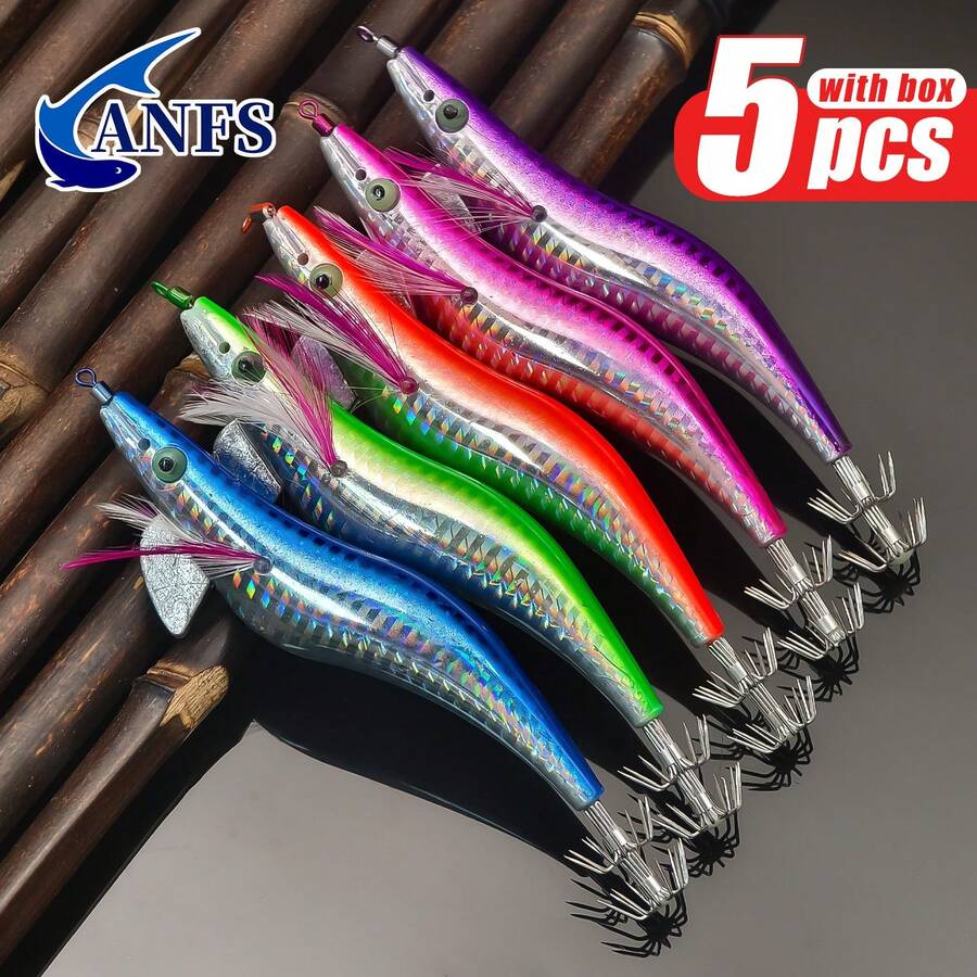 ANFS 5pcs Squid Fishing Lure -Egl Lure Fishing Bait Squid Jigs For Octopus Cuttlefish, Saltwater Hard Bait
