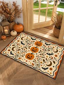 1-Pc Halloween Pumpkin Print Outdoor Non-Slip Doormat, Bathroom Mat, Kitchen Mat, Decorative Rug, Multi-Functional Mat, Hallway Rug, Soft, Convenient, Slip-Resistant, Kitchen Indoor/Outdoor Entrance, Bedroom, Home Decoration, Machine Washable. - Multicolor - View 6