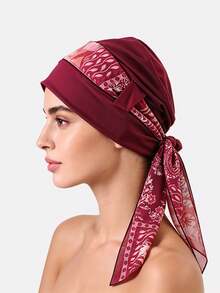 1PC Women's Printed Ribbon Headscarf, Middle Eastern Headscarf Hat, Suitable For Daily Use - Black Leopard Print - View 14