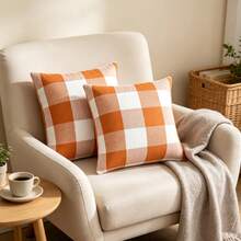 2PCS Watercolor White Pumpkin Maple Leaf Fall Throw Pillow Covers Autumn Harvest Botanical Farmhouse Sofa Bedroom Home Decor, Without Inserts - Orange - View 6
