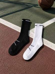 Professional Mid-Calf Sports Socks For Men And Women, Thick Terry Sole, Shock-Absorbing, Anti-Slip, Breathable Long Socks For Running, Fitness, Basketball - Multicolor - View 11