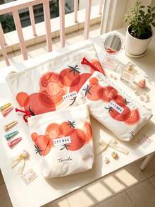 Cute Fruit Tomato Makeup Bag Multi Size Makeup Storage Bag Handbag Portable Zipper Storage Bag Wallet Card Bag - Multicolor - View 10