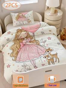 2pcs Cartoon Forest Princess Toddler Bedding Set, Suitable For Children's Bed/Crib, Perfect Holiday Gift (No Filling), 100% Polyester - Multicolor - View 9