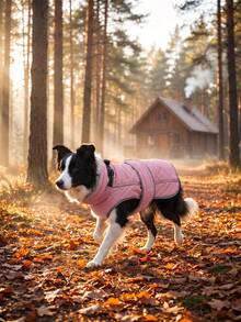 Dog Winter Coat, Thickened Warm Fleece Lining, Adjustable Pet Vest With Reflective Strip, Built-In Collar D-Ring, Outdoor Medium To Large Dog Jacket - Coral Pink - View 5