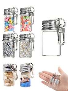 7ml Clear Mini Glass Bottle Keychain With Metal Key Ring, Micro Message Bottle, DIY Handmade Pendant For Bags And Keys, Holiday Commemorative Gift - Multicolor - View 5