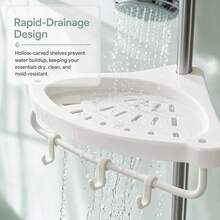 Bathroom Corner Shower Caddy, 4-Tier Tension Pole Storage Rack With Hooks, Rust-Proof White, No Drilling Required, Height Adjustable, Stable Load-Bearing, Large Capacity Multi-Layer Storage, Hooks For Bath Sponges And Washcloths, Suitable For Bathroom Shower Corner And Toilet Side, Organizes Shampoo, Body Wash And Toiletries, Moisture-Proof And Rust-Proof, Wall-, Universal Bathroom Corner Storage Rack For Home And Rental - White, Four-layer Retractable - View 8