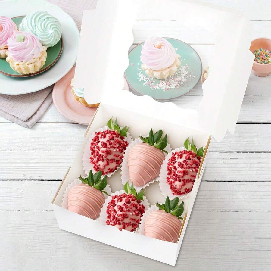 5/10pcs 6*6*3 Inch Fit 4 Inch Cake Transparent Window Paper Pastry Cake Packaging Box Minimalist Versatile Square Birthday Wedding Holiday Party Best Friend Tea Break Home Baking Store Pastry Takeout Gift Box - View 1