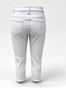 Celana Jeans Skinny Capri Warna Terang dengan Efek Sobek, Celana Pensil Elastis untuk Sehari-hari dan Perjalanan Santai di Musim Panas - Putih - View 8