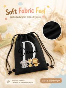 Customized Wildlife Zoo Animal Name Drawstring Bag - Personalized Zoo Text Backpack, Suitable For Picnic, Unique Gift Bag, Can Be Used As Birthday Party, Baby Shower Gift And Customized Birthday Gift - Multicolor - View 4