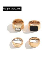 4pcs/Set Drip Oil Versatile Rhinestone Inlaid Shiny Minimalist Stackable Rings For Women - Golden Yellow a - View 4