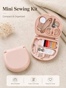 Seka Paul 1 Set Of Portable Mini Sewing Box, Small Sewing Kit, Multi-Purpose Sewing Tool Combination Set, Suitable For Travelers And Emergency Clothing Repairs! - Baby Pink - View 3