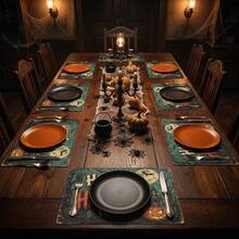 20/50Pcs Halloween Castle Haunted House Paper Placemats, Suitable For Halloween Holiday Table Decor, Cartoon Cute Style Paper Table Decor, Event Party Decoration - View 8