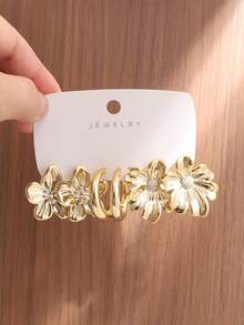 6/18PCS Fashionable Elegant Floral Geometric Texture Metallic Earring Set Suitable For Party, Banquet, Travel, Wedding, Vacation, Daily Wear Jewelry Gift (Lightweight ABS Material, Non-Fading) - Gold - View 3
