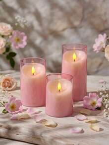 3pcs Flameless Candle Lights Set With Timer Remote Control, Battery Operated Pink Cup Candles, Suitable For Christmas, Halloween, Valentine's Day, Gifts, Presents, Birthday, Wedding, Dining Table, Party - Pink - Warm Light - View 6