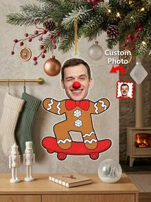 Custom Photo Christmas Ornament Personalized Face Gingerbread Skateboard Acrylic Tree Hanging Decor Secret Santa Gift - Multicolor - View 5