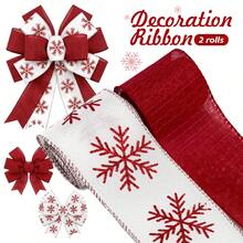 Christmas Classic Red Snowflake Ribbon 2 Rolls - 6.3cm/2.5inch Wide, Total Length 5.9m - For Holiday Gift Wrapping, Christmas Tree Wreath Bows, Indoor And Outdoor Decoration - Red + Snowflake - View 1