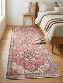1PC Vintage Oriental Badge Bohemian Style Long Runner Rug, Soft And Durable Fabric With Non-Slip Backing, Easy To Clean Floor Mat, Suitable For Bedroom, Hallway, Entrance, Kitchen, Living Room, Perfect For Daily Home Decor, Housewarming Gift And Holiday Home Decoration - Multicolor - View 2