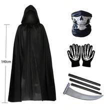 Halloween Horror Ghost Phantom Adult Cosplay Costume | Men's Hooded Robe Cloak Scythe Mask Gloves - Multicolor - View 11