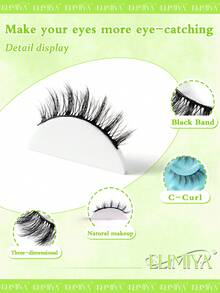 5對卡通眼睛假睫毛，3D蓬鬆豐盈假睫毛 - 黑色 - 查看 7