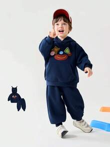 男童 2 件套 春/秋新款連帽衛衣與長褲 嬰幼兒童裝 - 寶藍色 - 查看 2