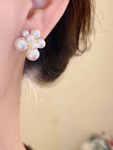 5pcs/Set Vintage Faux Pearl Silver Needle Earrings, Minimalist Luxury Earring Set - Multicolor - View 3