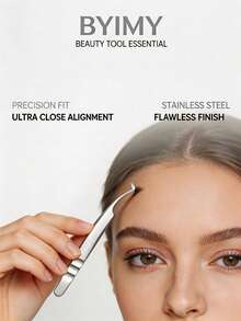 Byimy Eyelash Tweezers For Eyelash Extensions, High Precision Stainless Steel Tweezers, Eyebrow Tweezers, Hair Removal Tweezers, Makeup Tools, Stainless Steel Tweezers - Silver - View 5