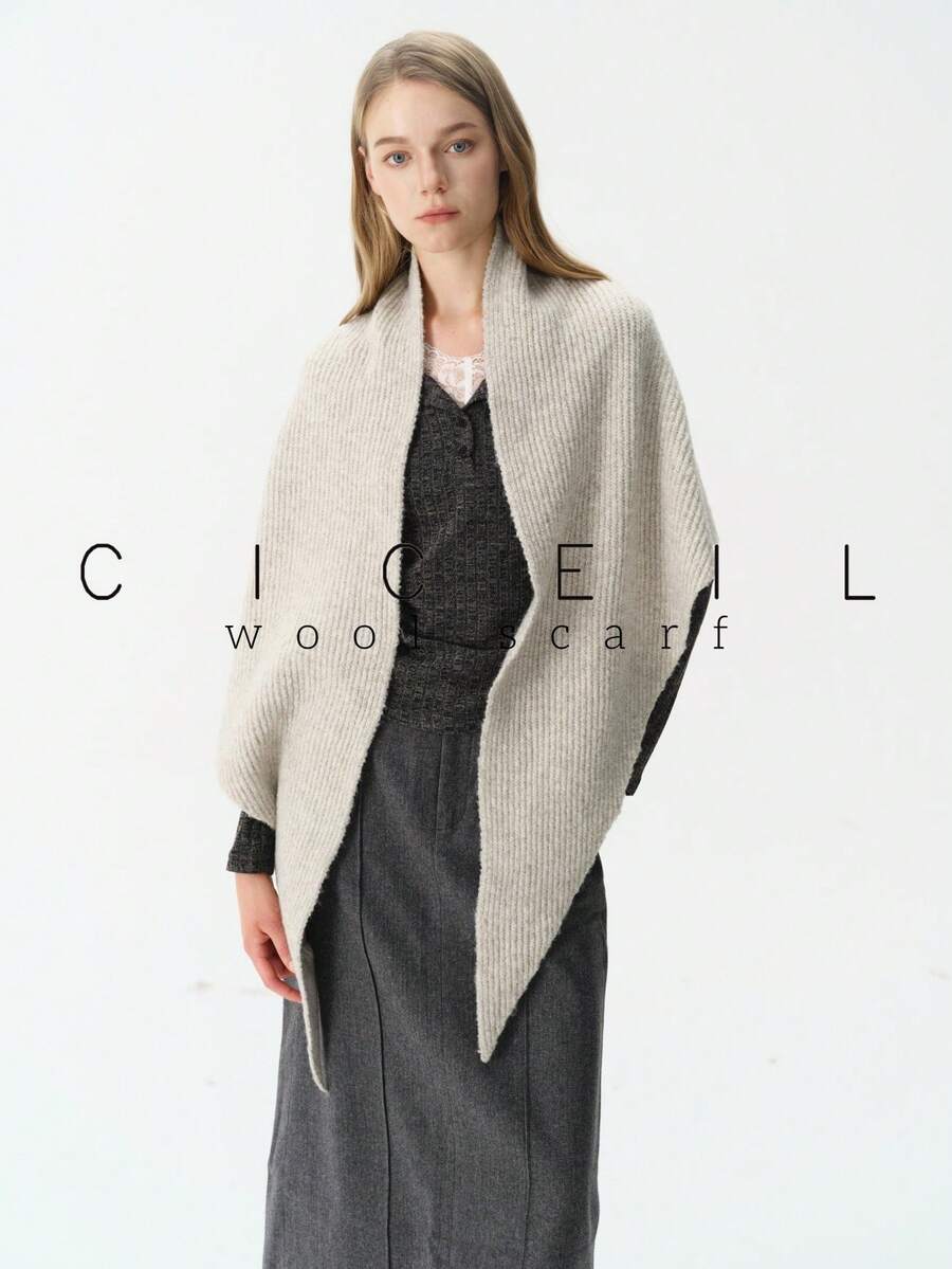 1pc Solid Color Fashion Elegant Lady Style Versatile Wool Knitted Triangle Scarf Shawl For Autumn/Winter Daily Wear - Flower Coffee - View 1