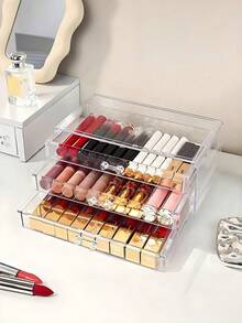 1pc Transparent Acrylic Cosmetic Storage Box, Multi-Layer Storage Box With Drawers, Suitable For Vanity, Lipstick Rack, Vacation Beach, Bathroom And Bedroom Storage, Large Capacity Vanity Tabletop Organizer - Clear - View 8