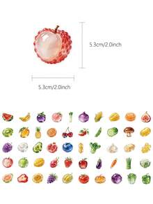 50pcs Glass Fruit & Vegetable Stickers For Decoration, Scrapbook, Phone Case, Notebook, Diary, Tablet, Planner, Luggage, Guitar, Skateboard, Violin - Glass Fruit and Vegetables - View 6