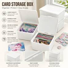 Dust-Proof Stackable Mini Plastic Storage Box With Lid, Multi-Functional Desktop Organizer, Portable Small Container For Trading Cards, Stickers, Jewelry And Stationery, Card Box, Business Card Holder, Miscellaneous Storage Box, Cream White Large Storage Box, Thickened Material, Durable And Sturdy, Back To School Season Recommended, Back To School Season Recommended, Classified Storage, Made Of And Material, Easy To Access, Large Capacity Storage Organizer Box - Multicolor - View 2