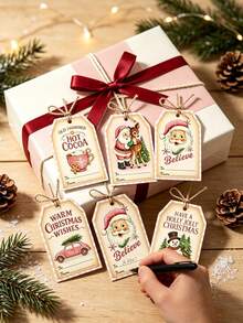 Vintage Christmas Gift Tags With Rope, Santa Claus Pattern Retro Christmas Hanging Name Tags, Suitable For Gift Wrapping, Holiday Home Decor, Christmas Tree Decoration, Label Packaging Name Cards - Christmas Gift Tags - View 9