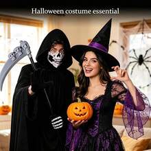 Halloween Horror Ghost Phantom Adult Cosplay Costume | Men's Hooded Robe Cloak Scythe Mask Gloves - Multicolor - View 8