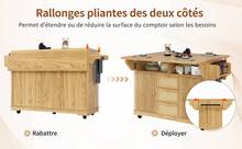 Kitchen Island Natural With Storage Adjustable Foldable Made Of Wood For Kitchen And Dining Area - 自然的 - 查看 6