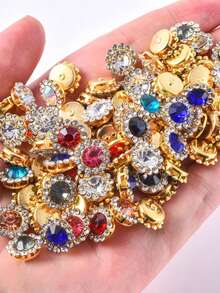 100/200/500pcs 1.2cm Rhinestone Sunflower Hand-Sewn Beaded Flower Applique Lace DIY Hair Accessories Material Handmade Double Layer Flower - Sunflower Flat-back Rhinestone - View 6