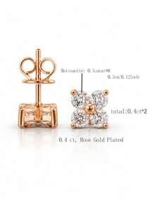 KAHOOT 1 Pair Exquisite 925 Sterling Silver Moissanite Earrings, Delicate Floral Design, Suitable For Daily Wear, Dating And Vacation - Gold - View 11