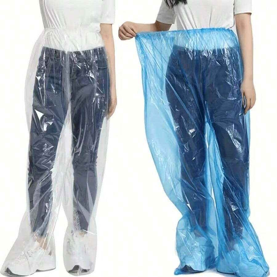 5pcs Lightweight Rain Trousers For Adults,Waterproof Rain Pants,Sturdy And Resilient Construction With Stretchy Waistband, Suitable For Any Weather, Great For Travel - Blue/Clear