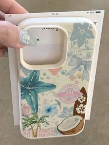 1pc White Matte Minimalist Lens Protection Starfish Coconut Tree Flower Pattern Phone Case, Personalized Compatible With Iphone 16 Pro Max/17/16/15/14 Plus/13/12/11/Air And Series - Multicolor - View 1
