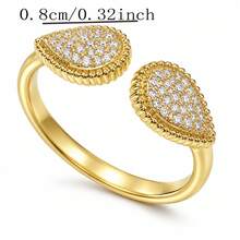 1pc Elegant Gold 5A Cubic Zirconia Pear-Shaped Open Ring, Unisex Teardrop Rhinestone Ring Bracelet, Personalized Promise Couple Anniversary Gift - Gold - View 2