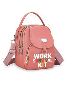 「WORK」印花女款小號斜挎包，時尚休閒單肩手機包，拉鍊開合，輕量設計，適合上班通勤、上學、旅行、購物，女性日常出行的多功能配件，亦適合作為送給女友、家人、朋友的生日、教師節、開學季、畢業季/節日禮物 - 彩色 - 查看 15