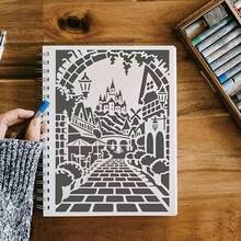 Castle Street Template, A4 Size Reusable Plastic Painting Stencil For Fabric, Farmhouse Art Projects And DIY Crafts. Suitable For Murals, T-Shirts, Home Decor, Easy To Use 11.7" X 8.3" Template - A - View 3