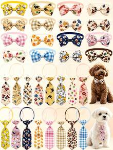 12/36pcs Cartoon Print Pet Bow Tie & Necktie With Adjustable Elastic Band, Universal Decoration For Small And Medium Dogs And Cats, Suitable For Daily Wear, Parties And Pet Photography, Sweet Gift For Birthday And Christmas To Make Pets Happy - Multicolor - View 1