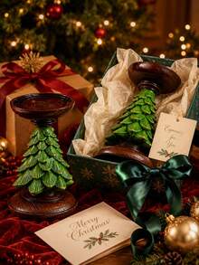 1pc Christmas Tree Candle Holder, Resin Holiday Candle Stand, Vintage Green & Brown Christmas Tabletop Decor, Suitable For Mantel, Fireplace, Dining Table, Living Room, Christmas Home Decoration, 2 Sizes - Multiple Styles - View 9