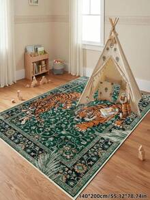 1pc Tiger Stripe Area Rug, Bohemian Style Machine Washable Living Room Carpet, Vintage Soft Dining Room Rug, Non-Slip Wear-Resistant Large Rug, Suitable For Office, Bedroom, Living Room, Entryway Welcome Mat - Green - View 7