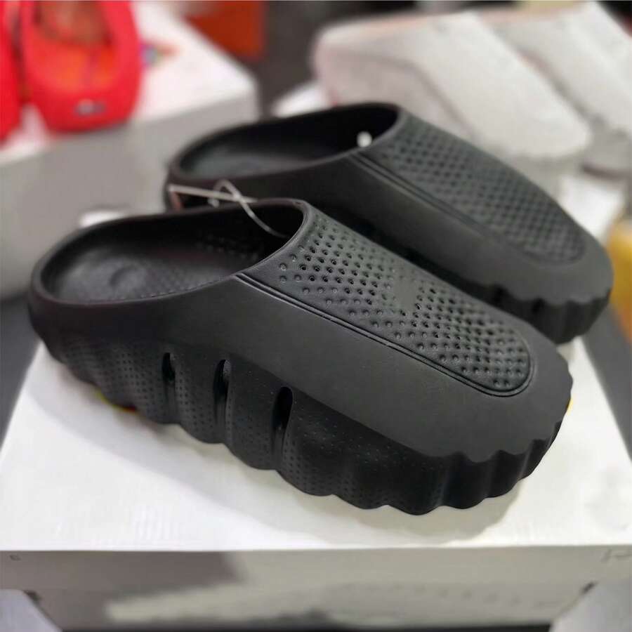 1 Par Sandalias Casuales Para Hombre Tipo Nube, Suela Gruesa Antideslizante, Chanclas Ligeras De EVA Para Interior Y Exterior, Verano - Negro - Ver 1