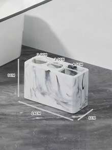 White/Black Marble Pattern Desktop Oral Care Storage Rack, Easy-To-Clean Resin Material, Suitable For Bathroom, Rental Apartment And Hotel Washroom Storage - Multicolor - View 9