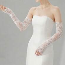 1 Pair Women's Vintage Lace Long Arm Sleeves, Suitable For Wedding Evening Party - White - View 7